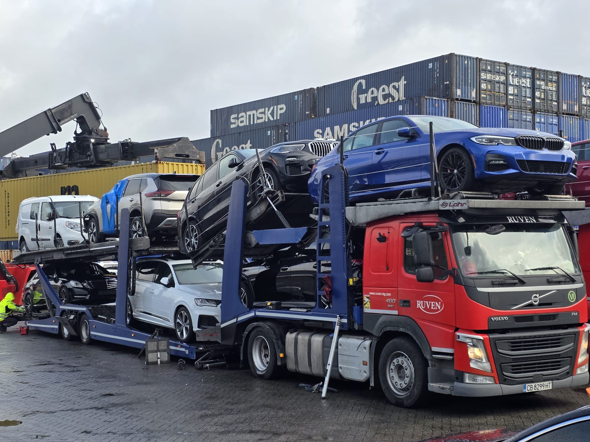 Car carrier at port